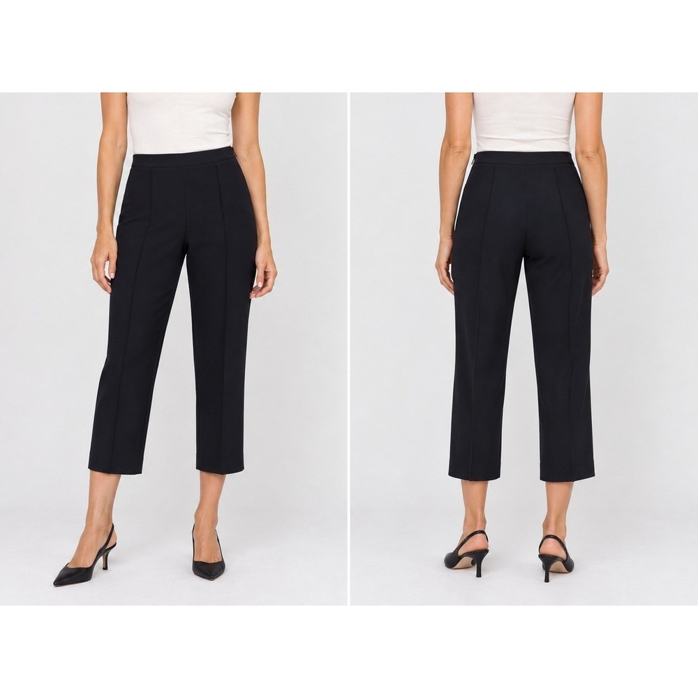 St. John Straight Leg Cropped Pants Women Black Pintuck Side Zip Trousers Size 6